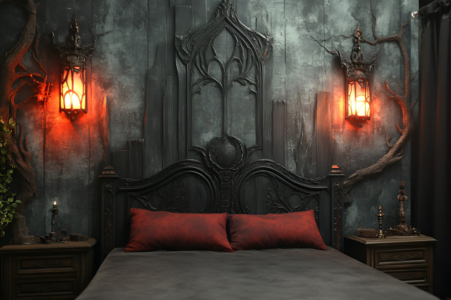 Toile de fond Boudoir Tête de Lit Rouge Lanternes BRP1-486