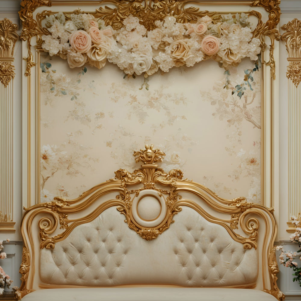 Toile de fond Boudoir Tête de Lit Dorée Florale BRP1-487