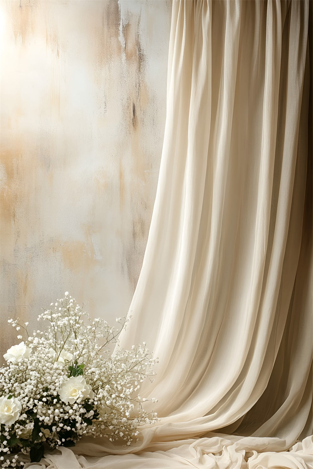 Toile de fond Boudoir Idées Fleurs Drapées Beiges BRP1-495