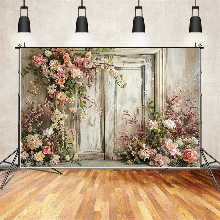 Fond Photo Fleuri Porte en Bois Vintage BRP1-500