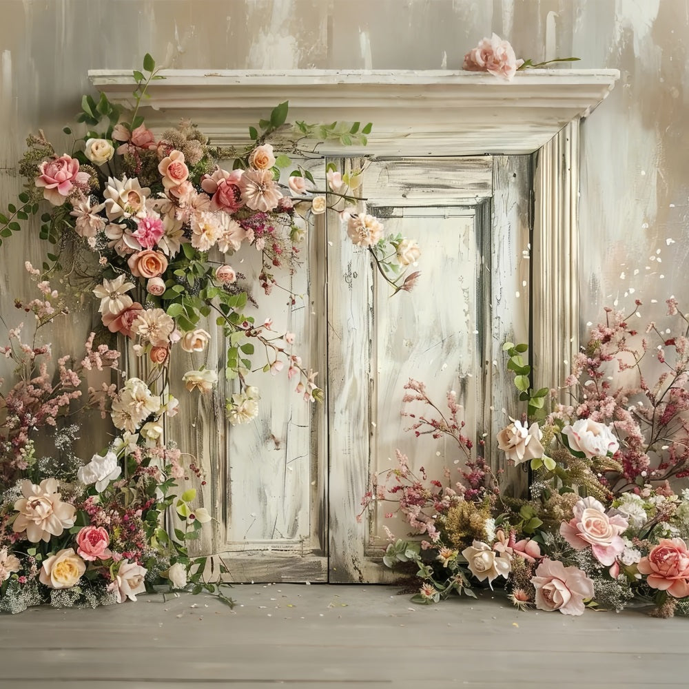 Fond Photo Fleuri Porte en Bois Vintage BRP1-500