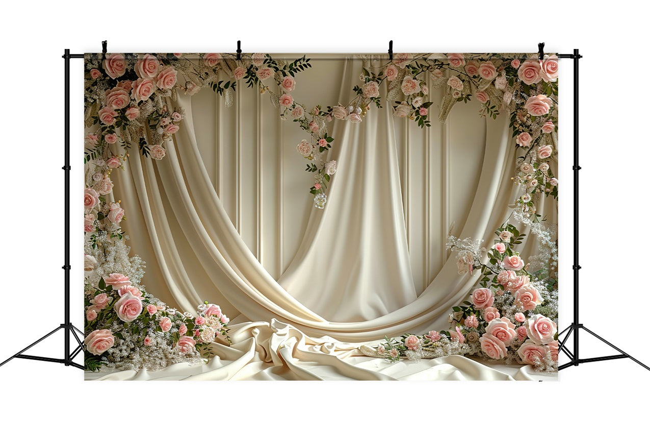 Toile de fond Florale Rideau Crème Roses Épanouies BRP1-501