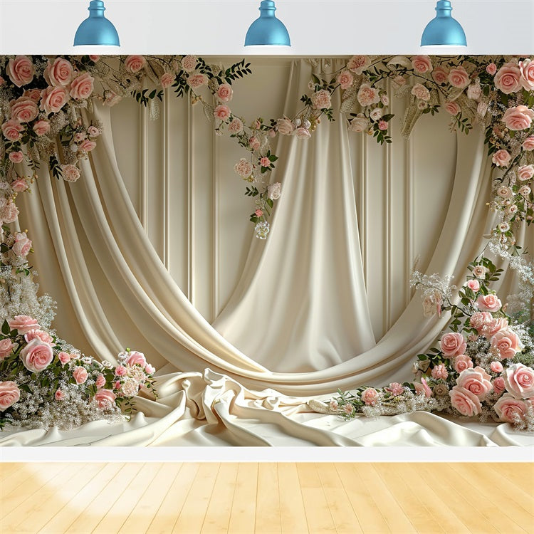 Toile de fond Florale Rideau Crème Roses Épanouies BRP1-501