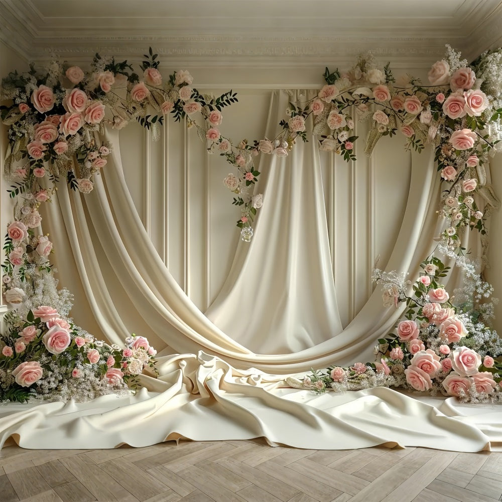 Toile de fond Florale Rideau Crème Roses Épanouies BRP1-501