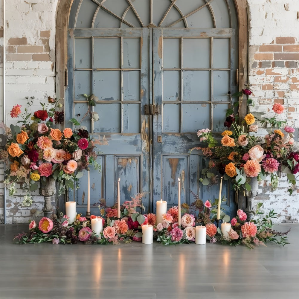 Toile de fond Florale Porte Bleue Antique Fleurs BRP1-503