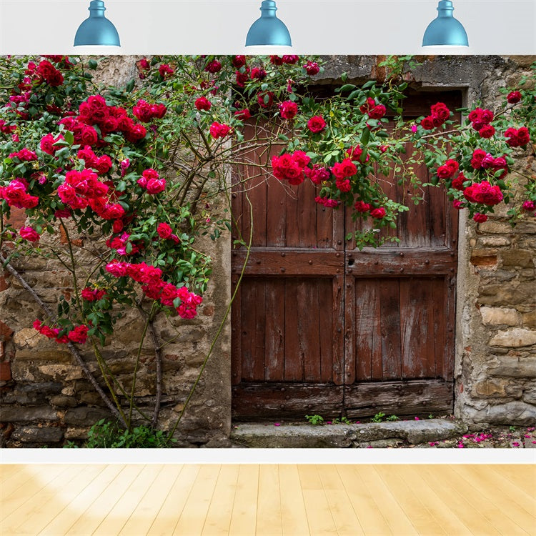 Toile de fond Fleur Porte Rouge Vieillie Roses BRP1-518