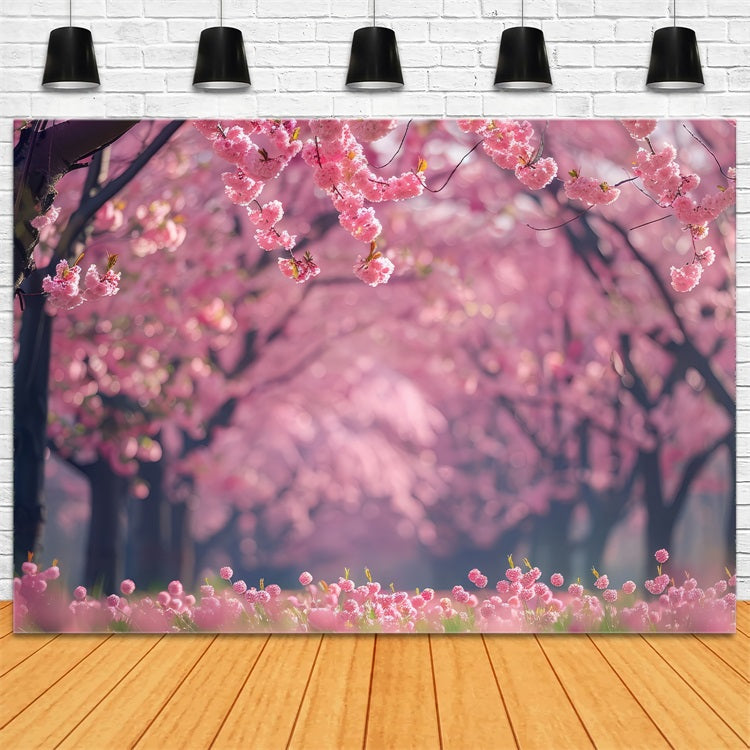 Toile de fond Florale Allée de Cerisiers en Fleurs BRP1-519