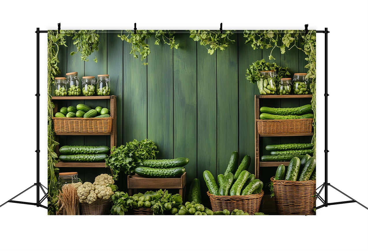 Fond Photo Printemps Étagères Concombres Verts Frais BRP1-6
