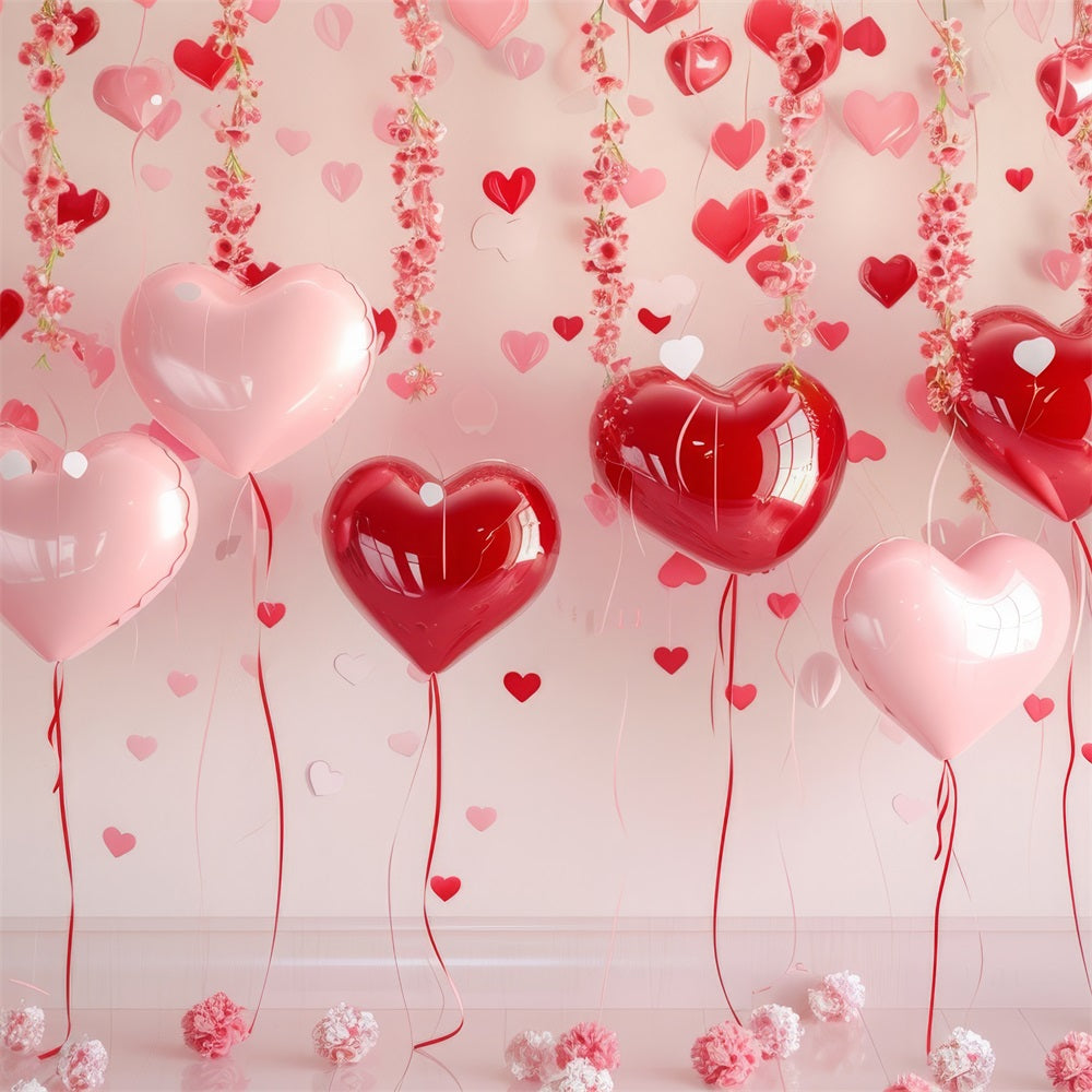 Toile de Fond St-Valentin Ballons Cœurs Floraux Suspendus BRP1-93