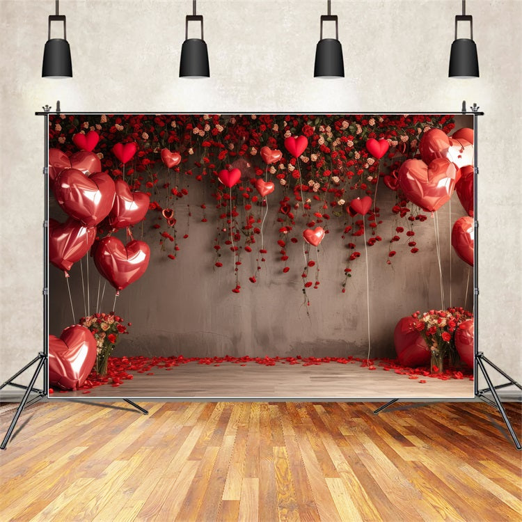 Toile de Fond St-Valentin Ballons Cœurs Rouges Roses BRP1-94
