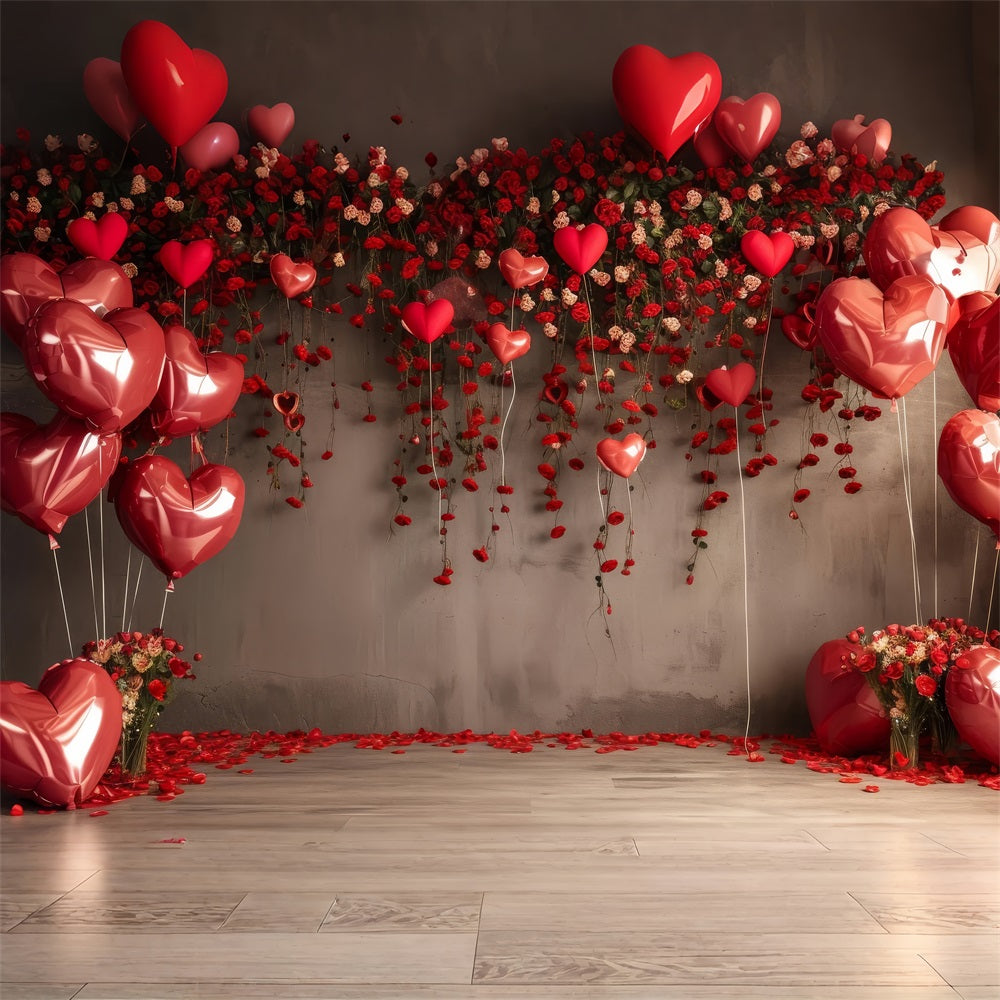 Toile de Fond St-Valentin Ballons Cœurs Rouges Roses BRP1-94