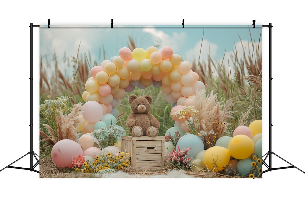 Toile de fond Arche de ballons pastel ours en peluche bohème BRP10-107