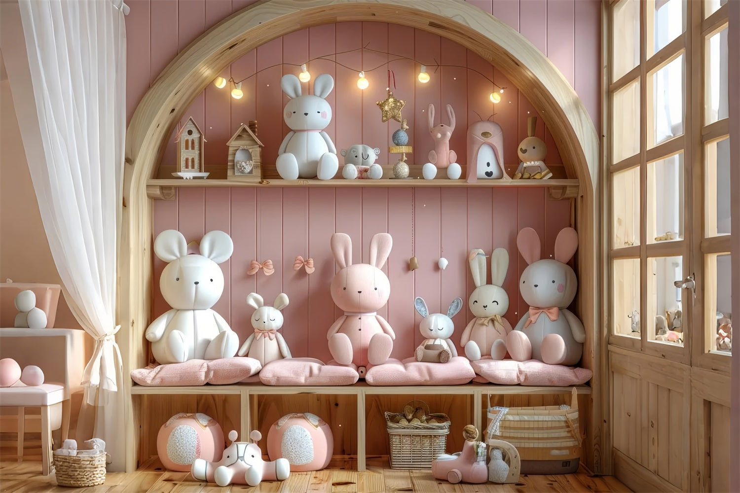 Toile de fond Ours en peluche mignon mur rose bohème BRP10-108