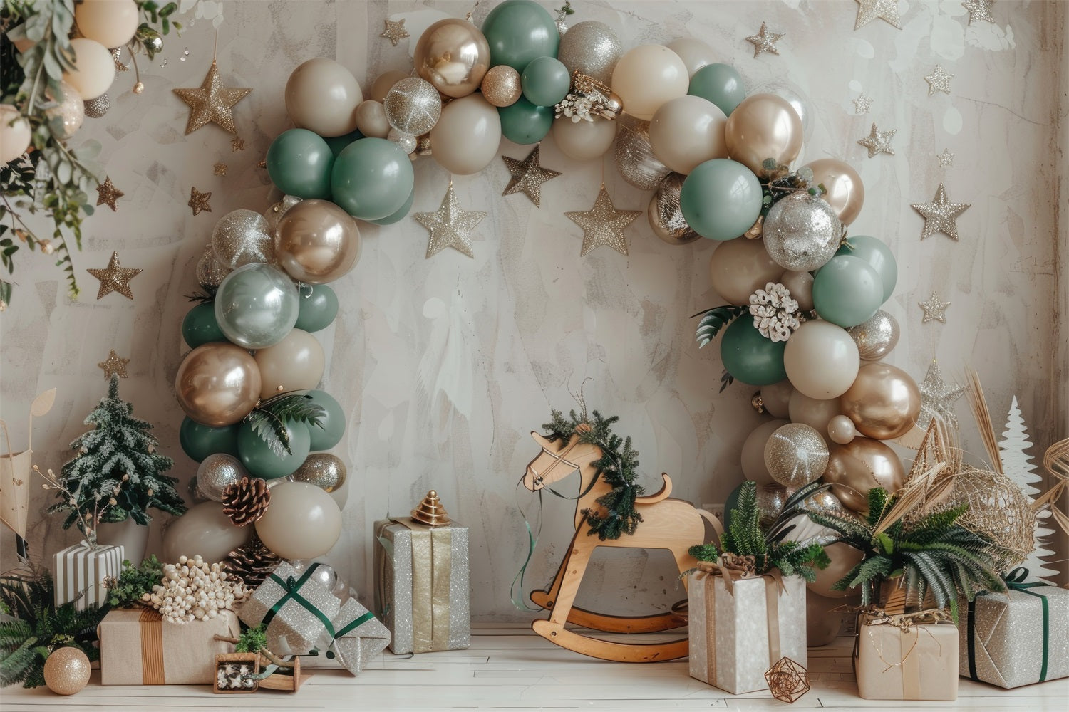 Toile de fond Arche festive de ballons cheval à bascule bohème BRP10-110