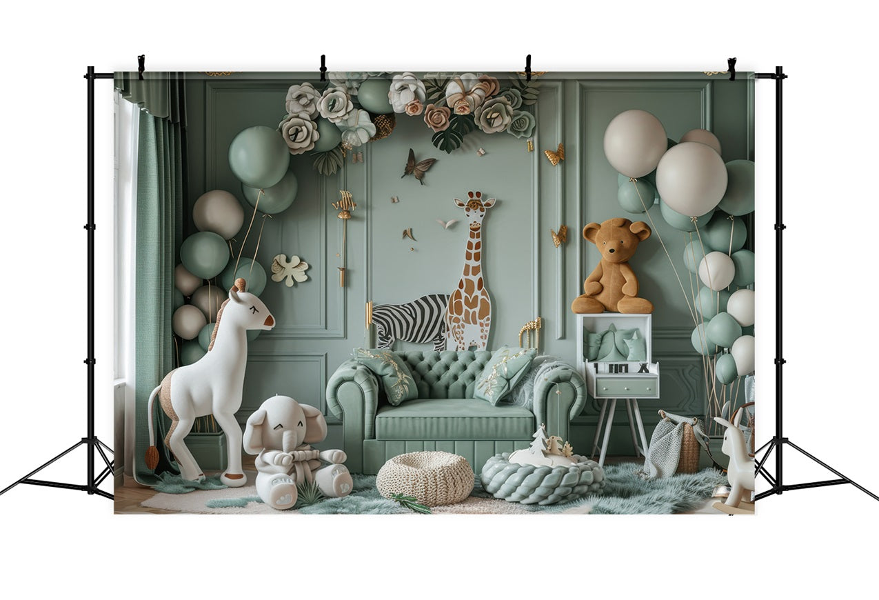 Toile de fond Ballons safari animaux nursery bohème BRP10-119