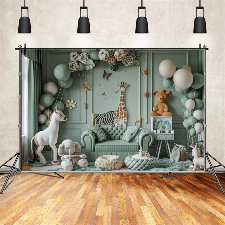 Toile de fond Ballons safari animaux nursery bohème BRP10-119