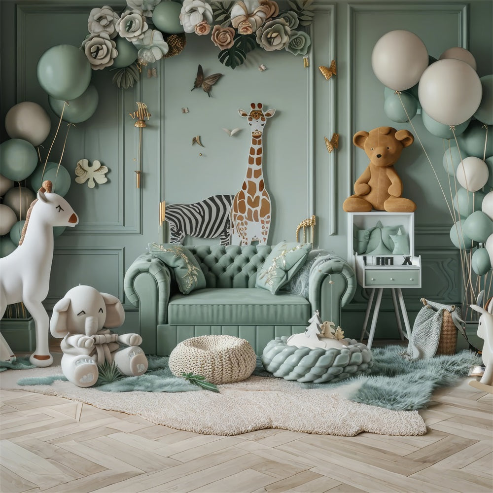 Toile de fond Ballons safari animaux nursery bohème BRP10-119