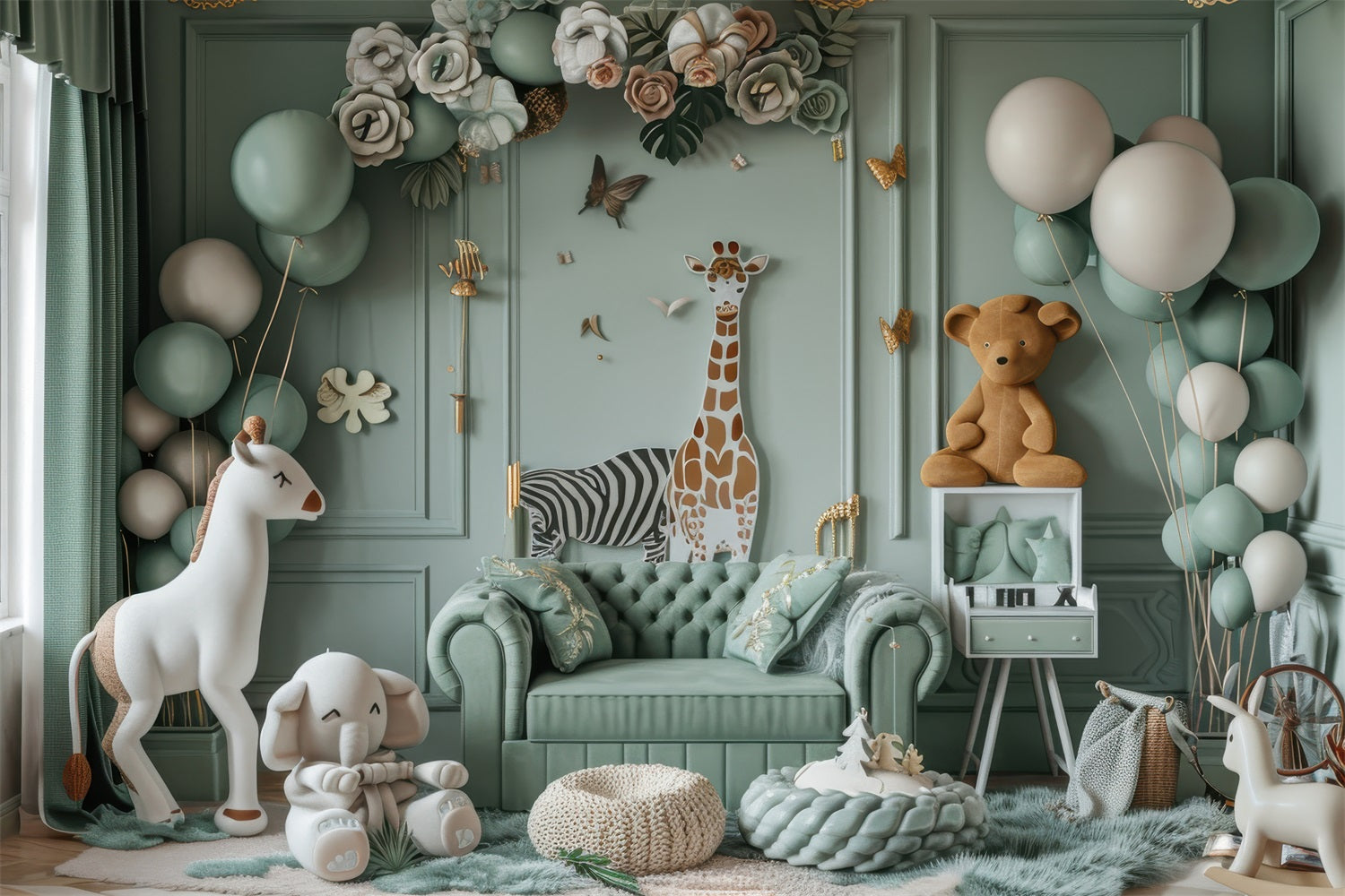 Toile de fond Ballons safari animaux nursery bohème BRP10-119