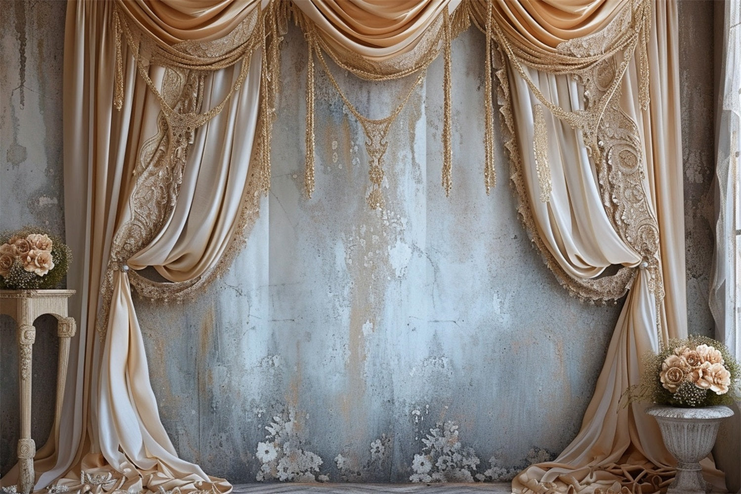 Toile de fond Mur doré élégant rideaux bohème BRP10-120