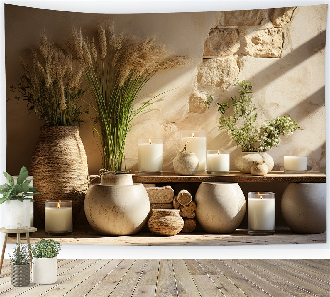 Toile de fond Arrangement bougies vase terreux bohème BRP10-122