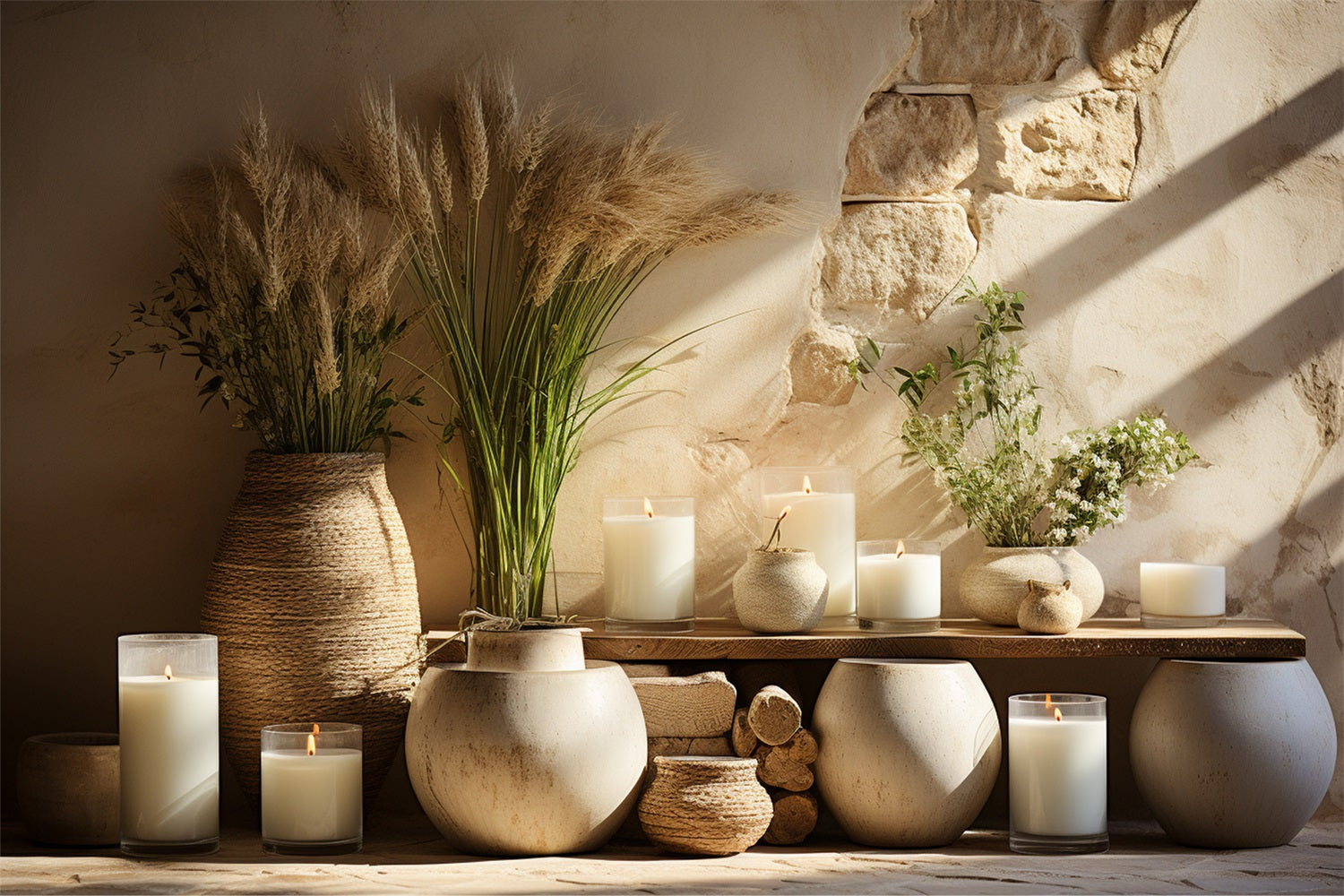 Toile de fond Arrangement bougies vase terreux bohème BRP10-122