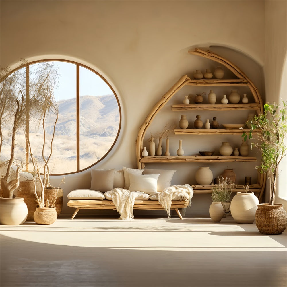 Toile de fond Étagères en bois pièce inspirée bohème BRP10-123