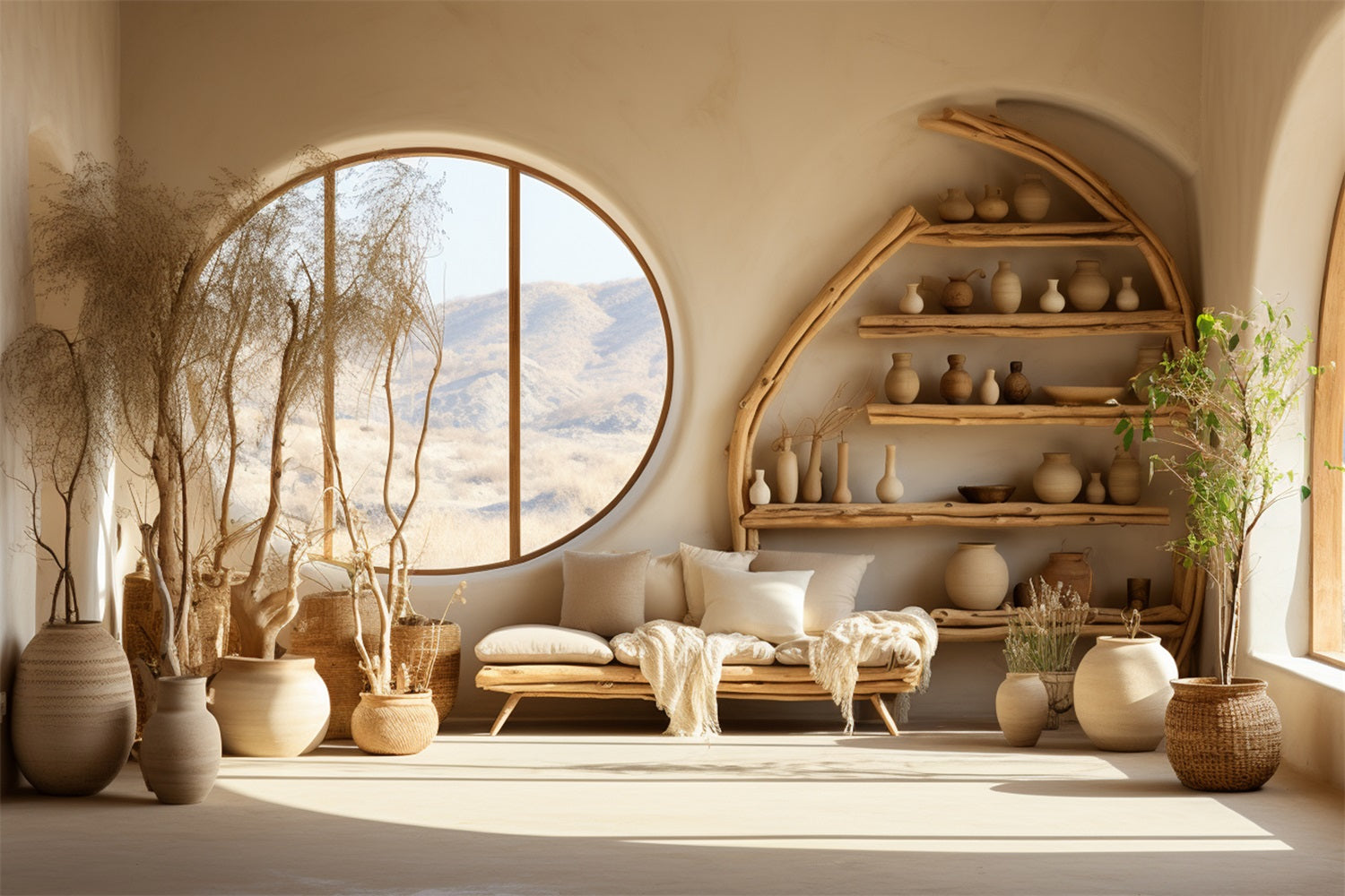 Toile de fond Étagères en bois pièce inspirée bohème BRP10-123