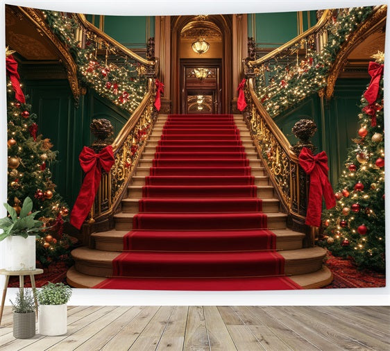Noël Toile de fond Escalier Lumières scintillantes Ornements BRP10-127