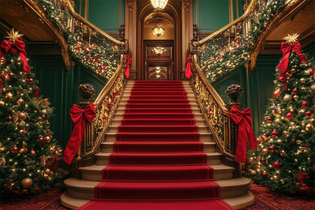 Noël Toile de fond Escalier Lumières scintillantes Ornements BRP10-127
