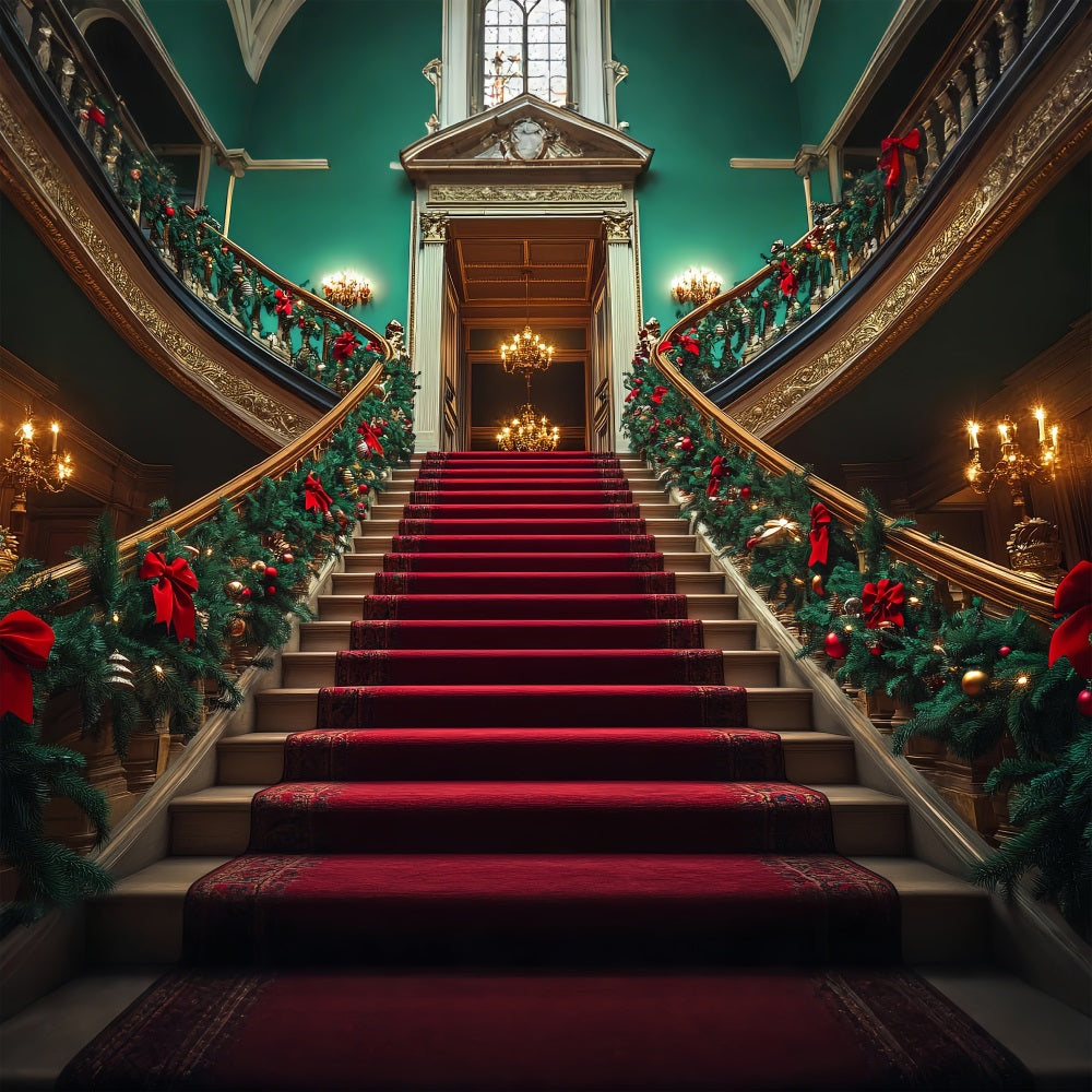 Noël Toile de fond Escalier Verdure Boules BRP10-128