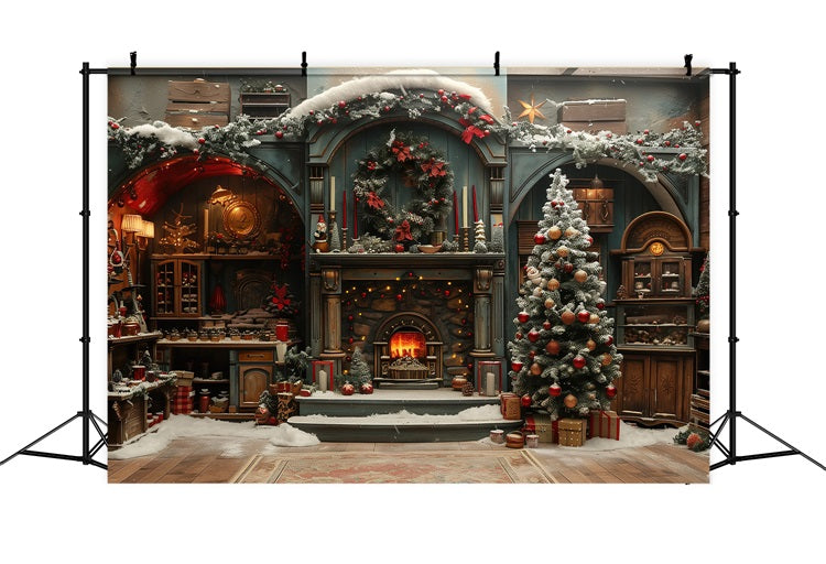 Noël Toile de fond Cheminée Arbre décoré BRP10-129