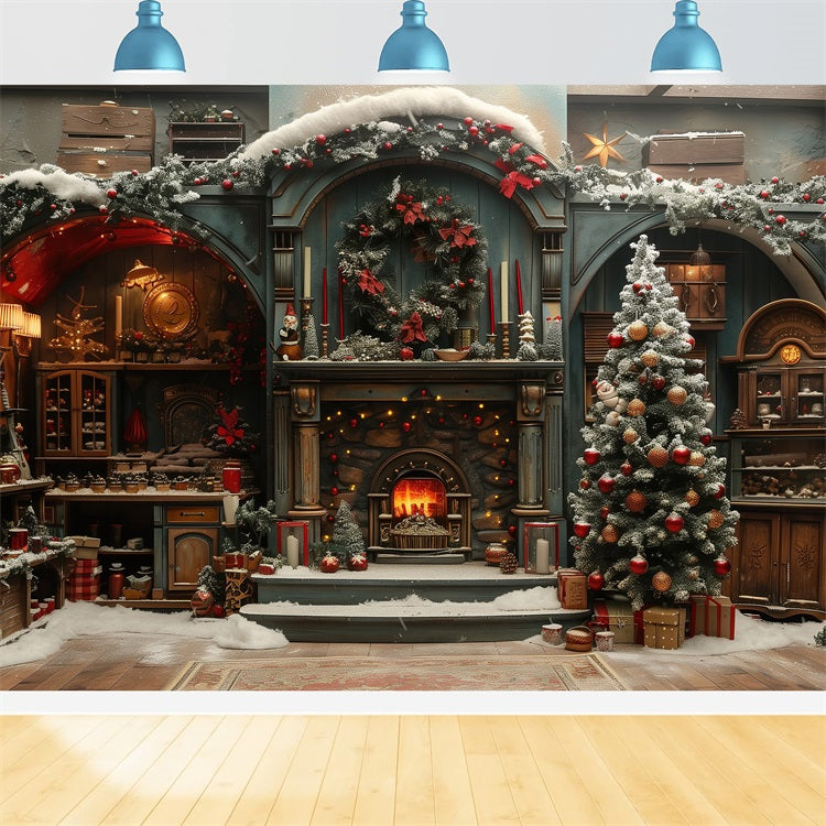 Noël Toile de fond Cheminée Arbre décoré BRP10-129