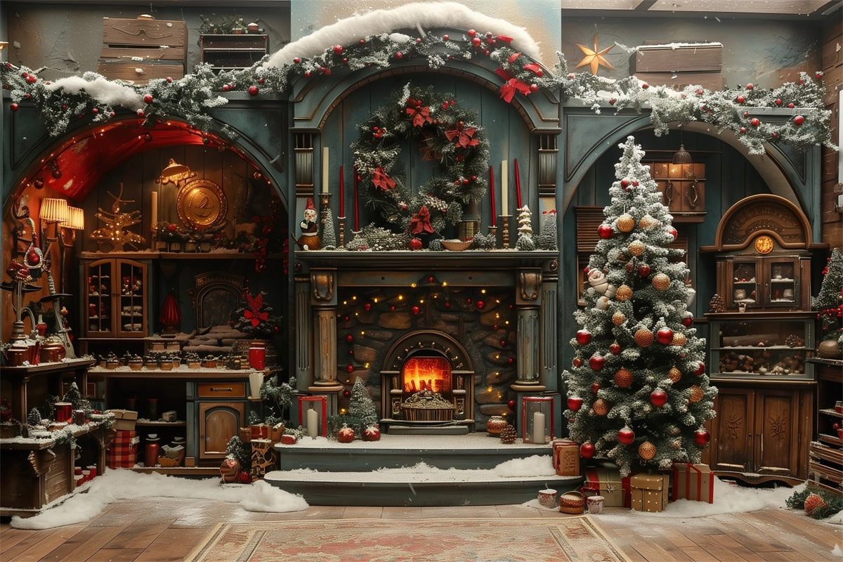 Noël Toile de fond Cheminée Arbre décoré BRP10-129