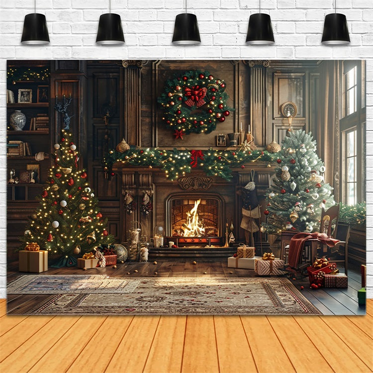Noël Toile de fond Scène de cheminée Lumières scintillantes BRP10-134