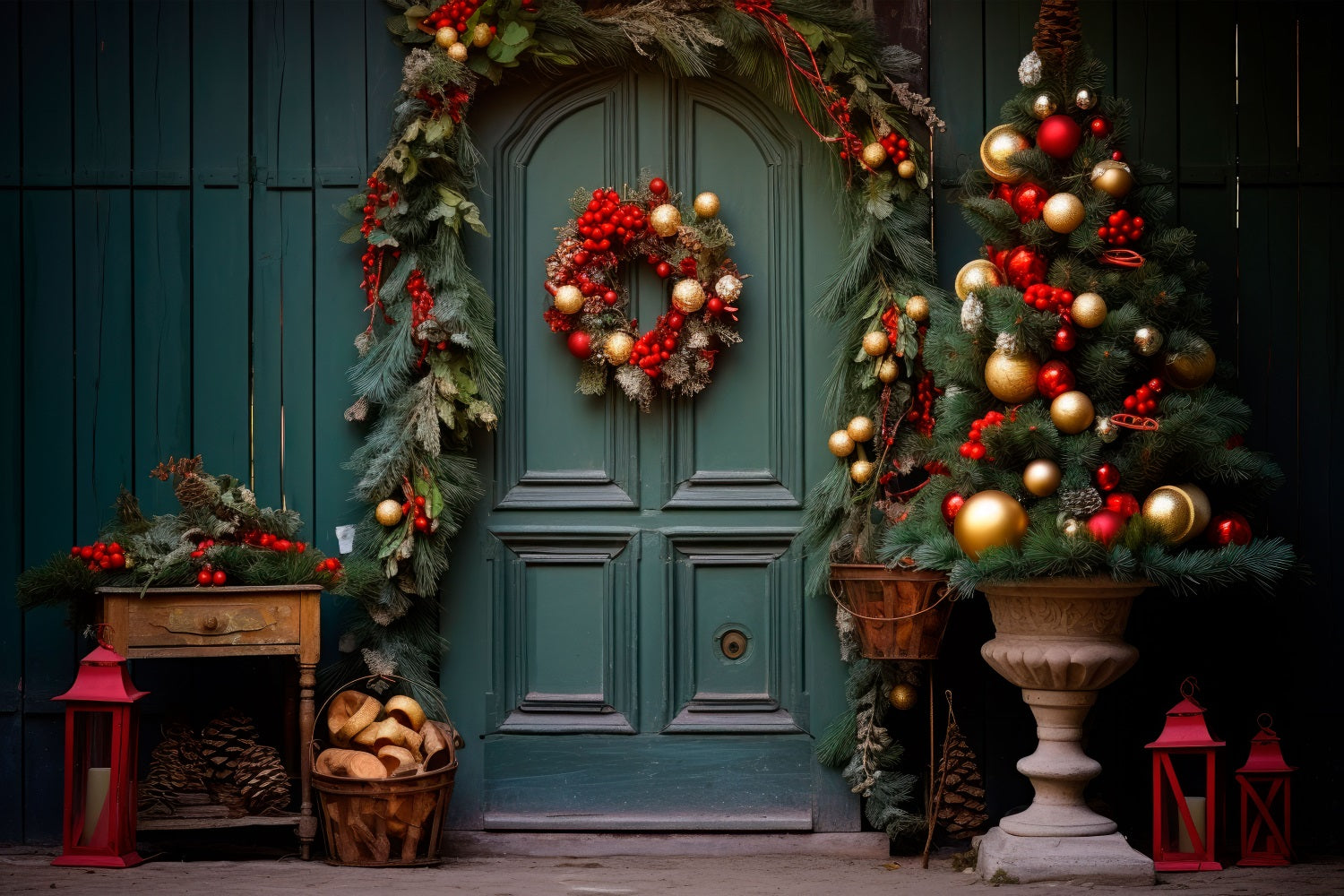 Noël Toile de fond Photographie Porte verte BRP10-136