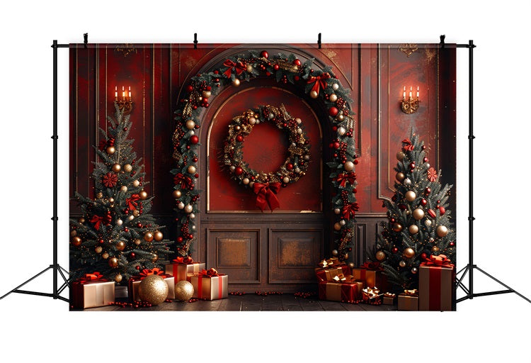 Noël Toile de fond Mur rouge Arbres Cadeaux BRP10-138