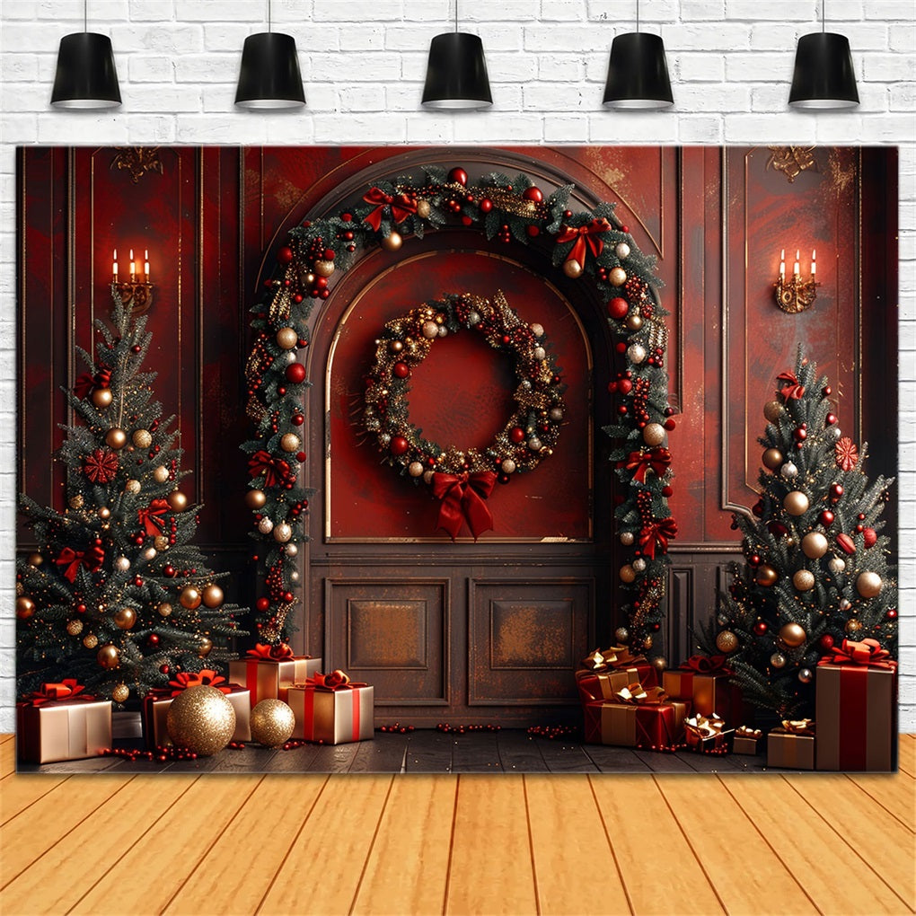 Noël Toile de fond Mur rouge Arbres Cadeaux BRP10-138
