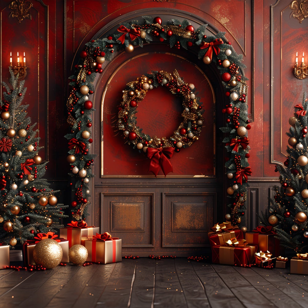 Noël Toile de fond Mur rouge Arbres Cadeaux BRP10-138