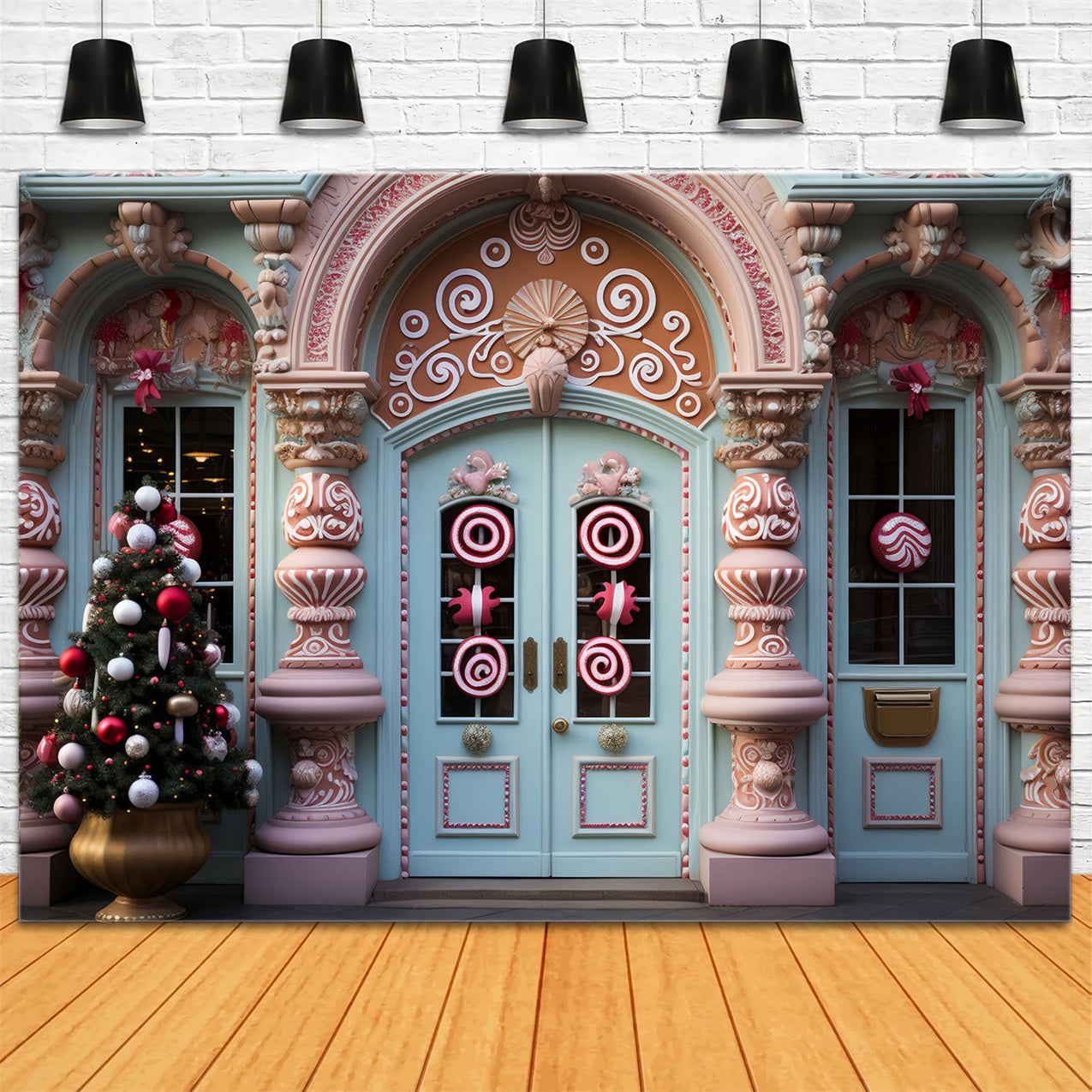 Noël Toile de fond Décor d'entrée Canne en bonbon BRP10-142