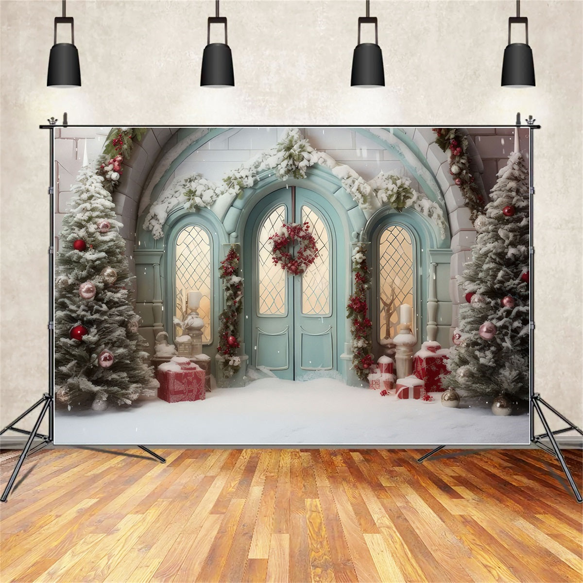 Noël Toile de fond Séance photo Porte Touches enneigées BRP10-144