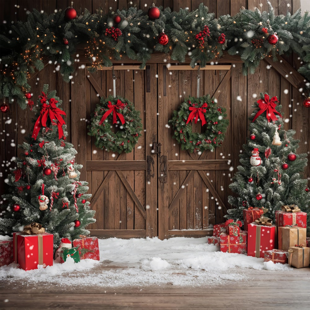 Noël Toile de fond Décor rustique Arbres Boîtes cadeaux BRP10-146