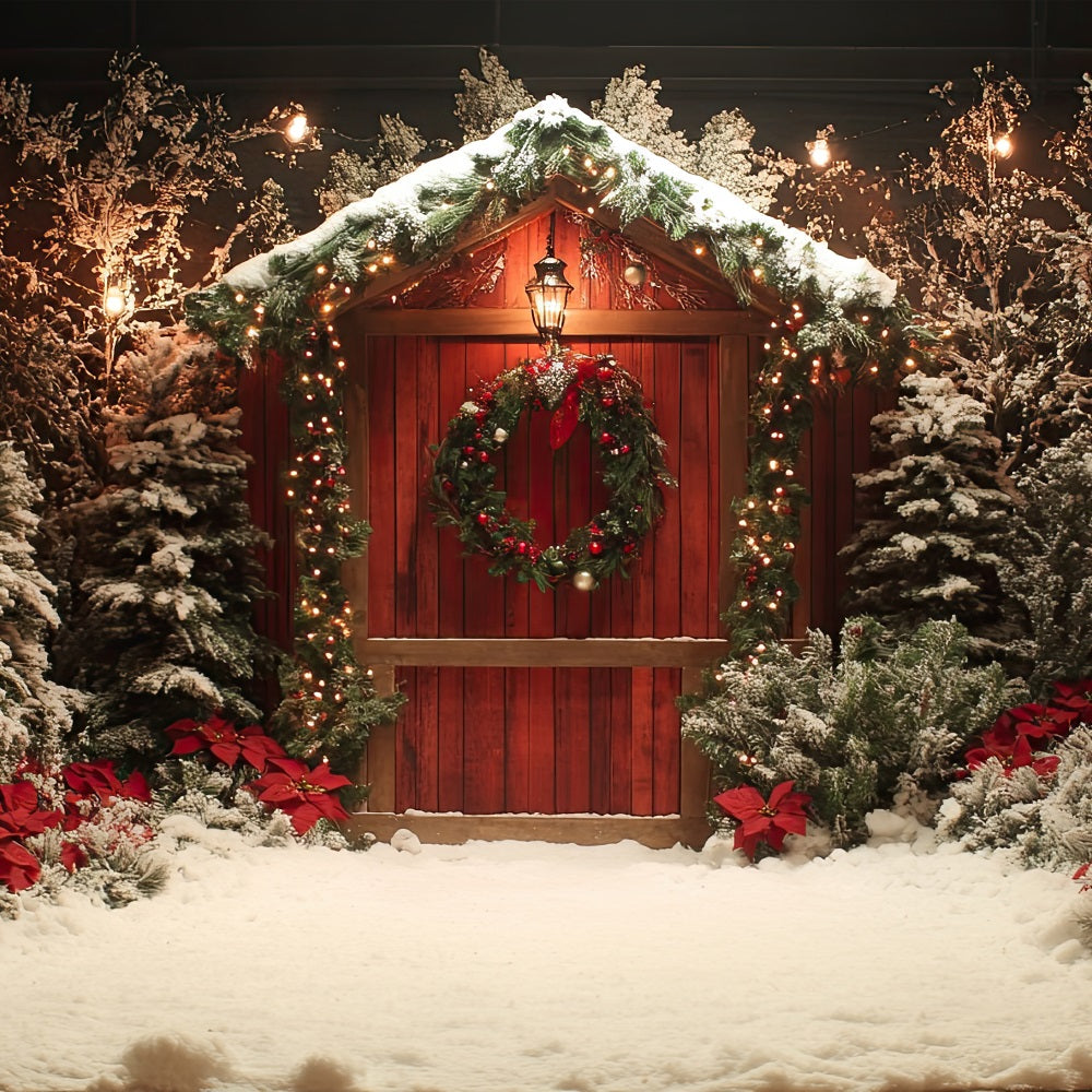 Noël Toile de fond Idées Entrée Arbres Poinsettias BRP10-148