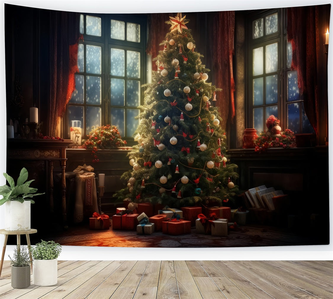 Noël Toile de fond Chambre illuminée par des bougies Arbre BRP10-157