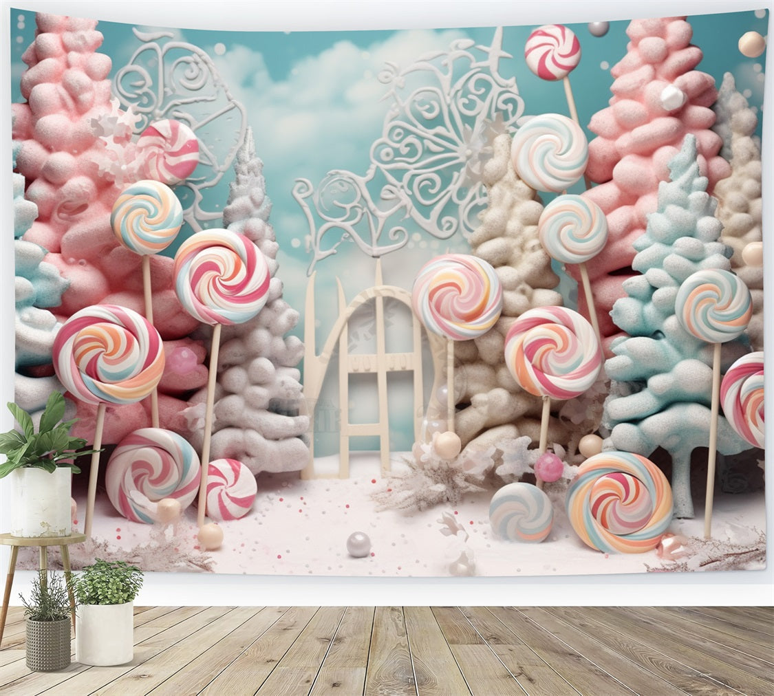 Toile de fond Pays des merveilles sucré arbres sucettes givrées BRP10-18