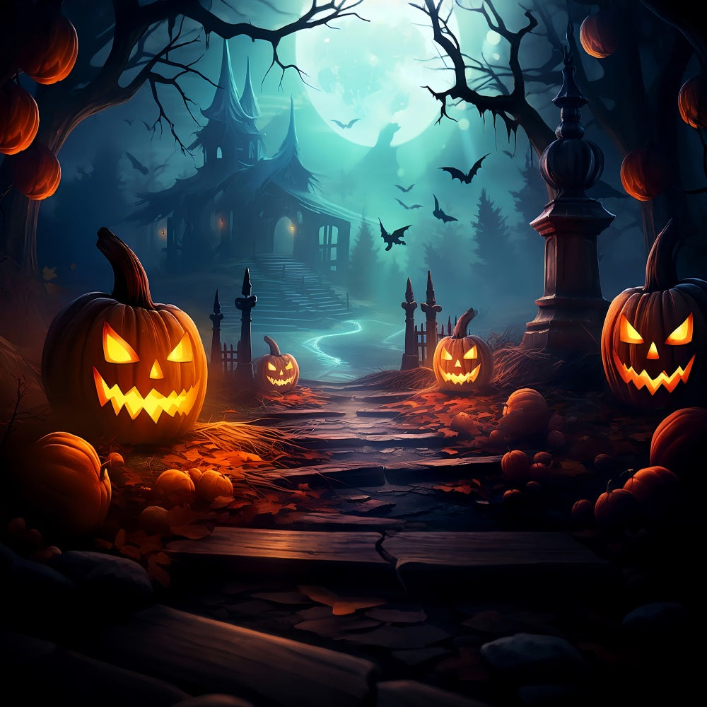 Halloween Toile de fond Chemin hanté nuit de pleine lune BRP10-205