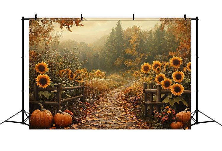 Automne Toile de Fond Tournesols Citrouilles Sentier Forestier BRP10-241