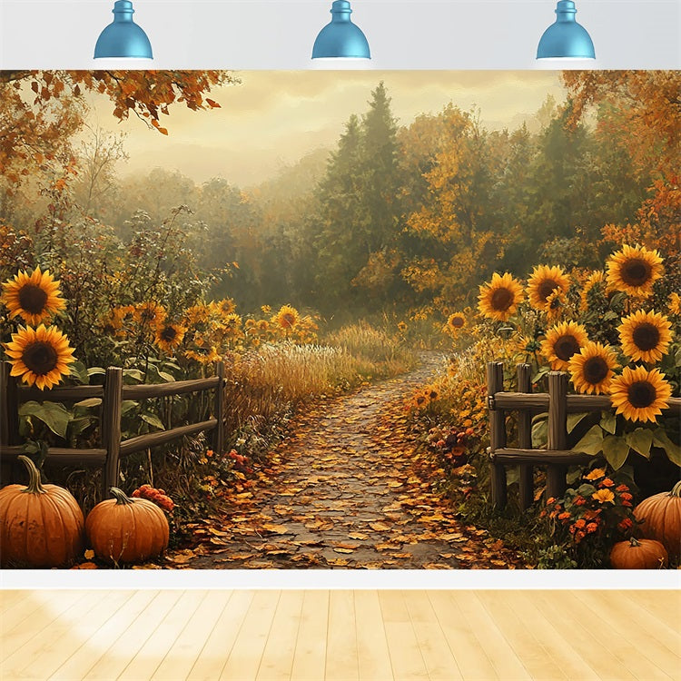 Automne Toile de Fond Tournesols Citrouilles Sentier Forestier BRP10-241