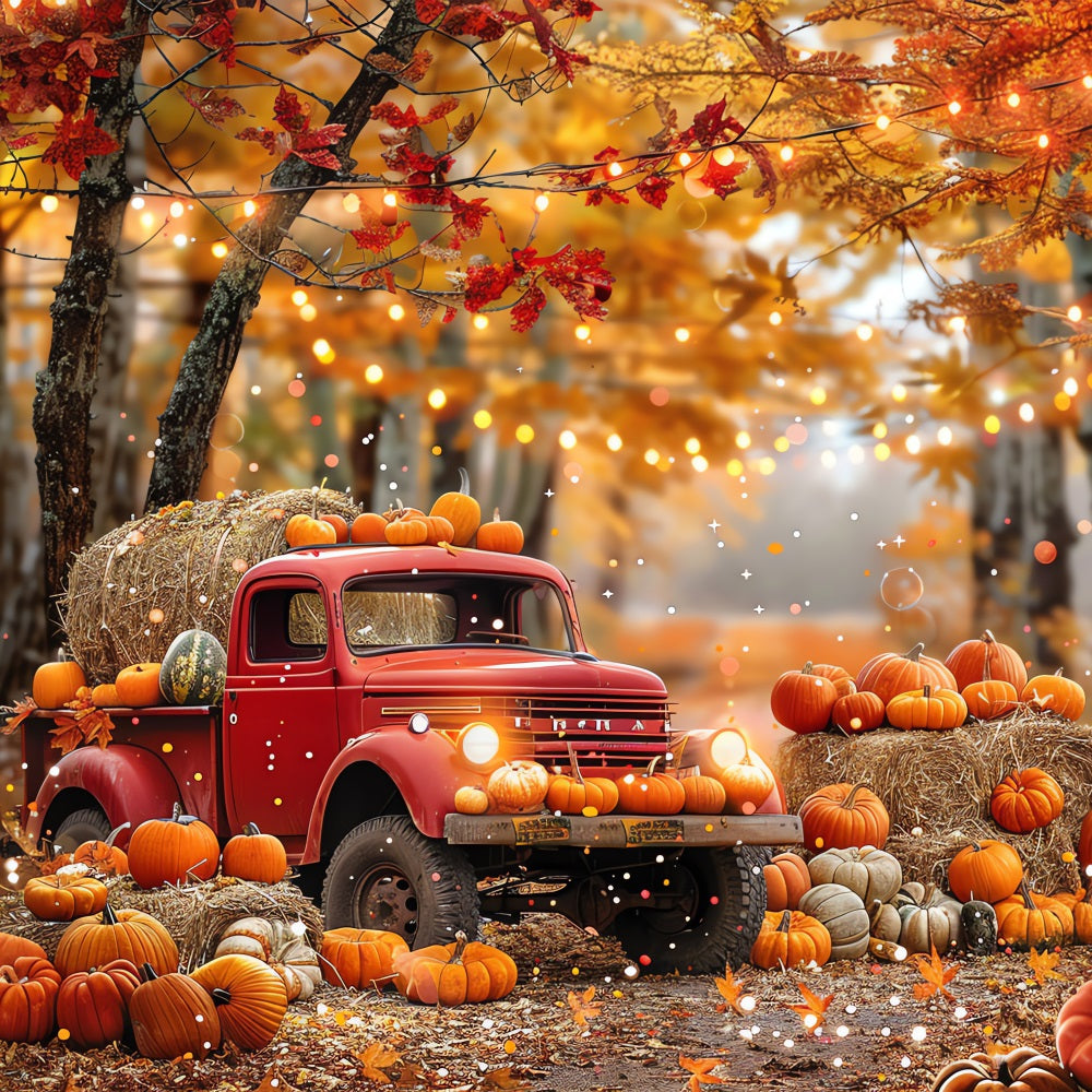 Automne Toile de Fond Photographie Camion Citrouilles Foin Forêt BRP10-258