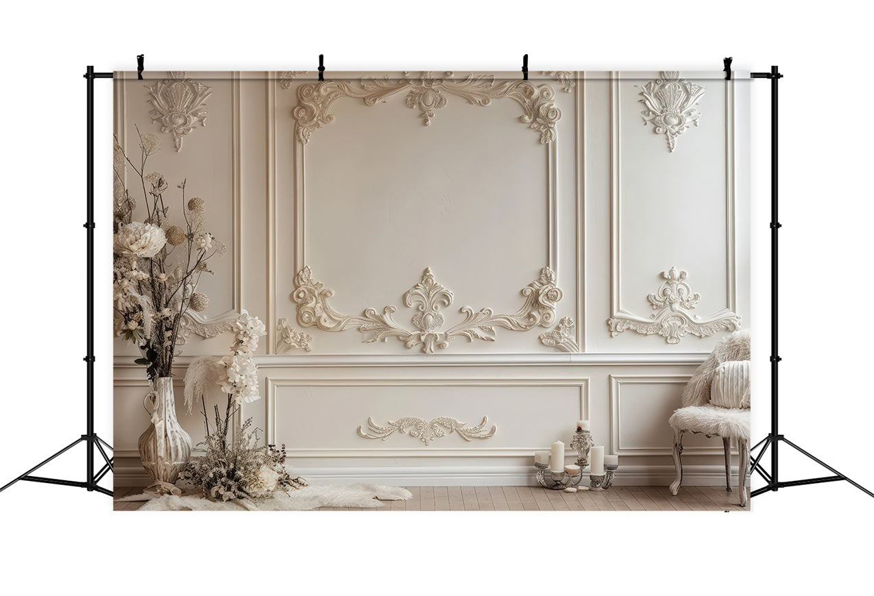 Toile de Fond Rétro Vintage Accents Floraux Blancs BRP10-271