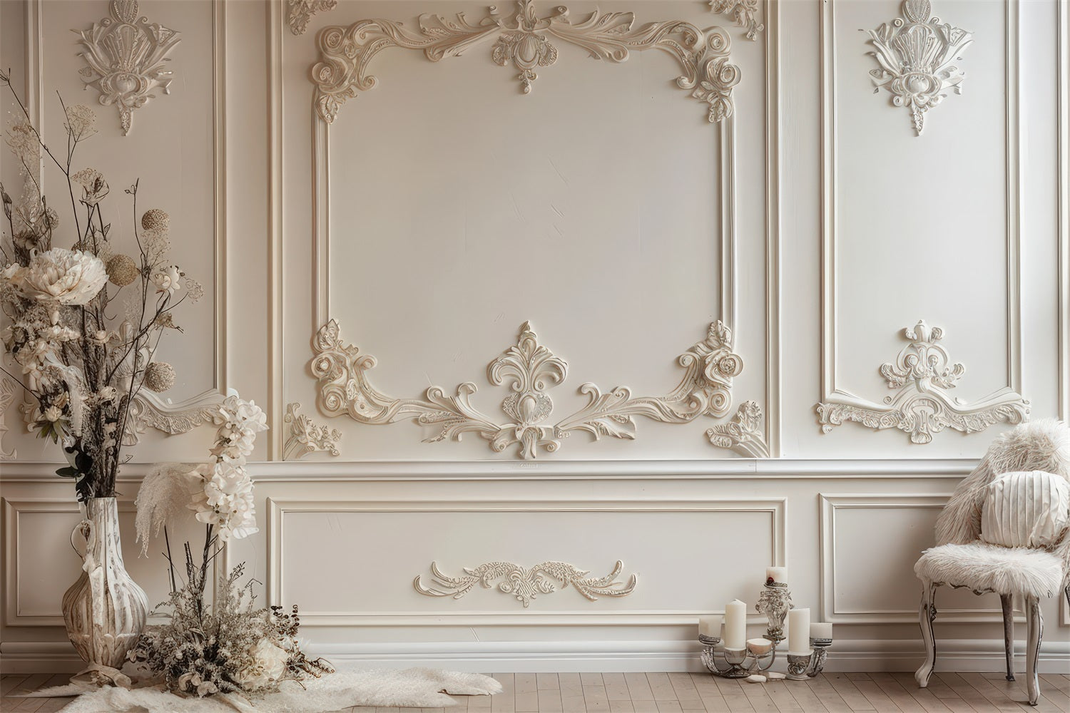 Toile de Fond Rétro Vintage Accents Floraux Blancs BRP10-271